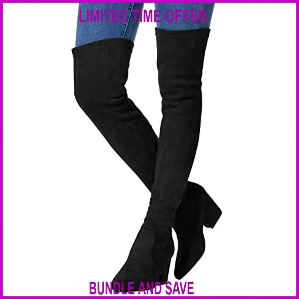 Stretch Suede Over Knee Boots Women's Block Heel Pointed Toe